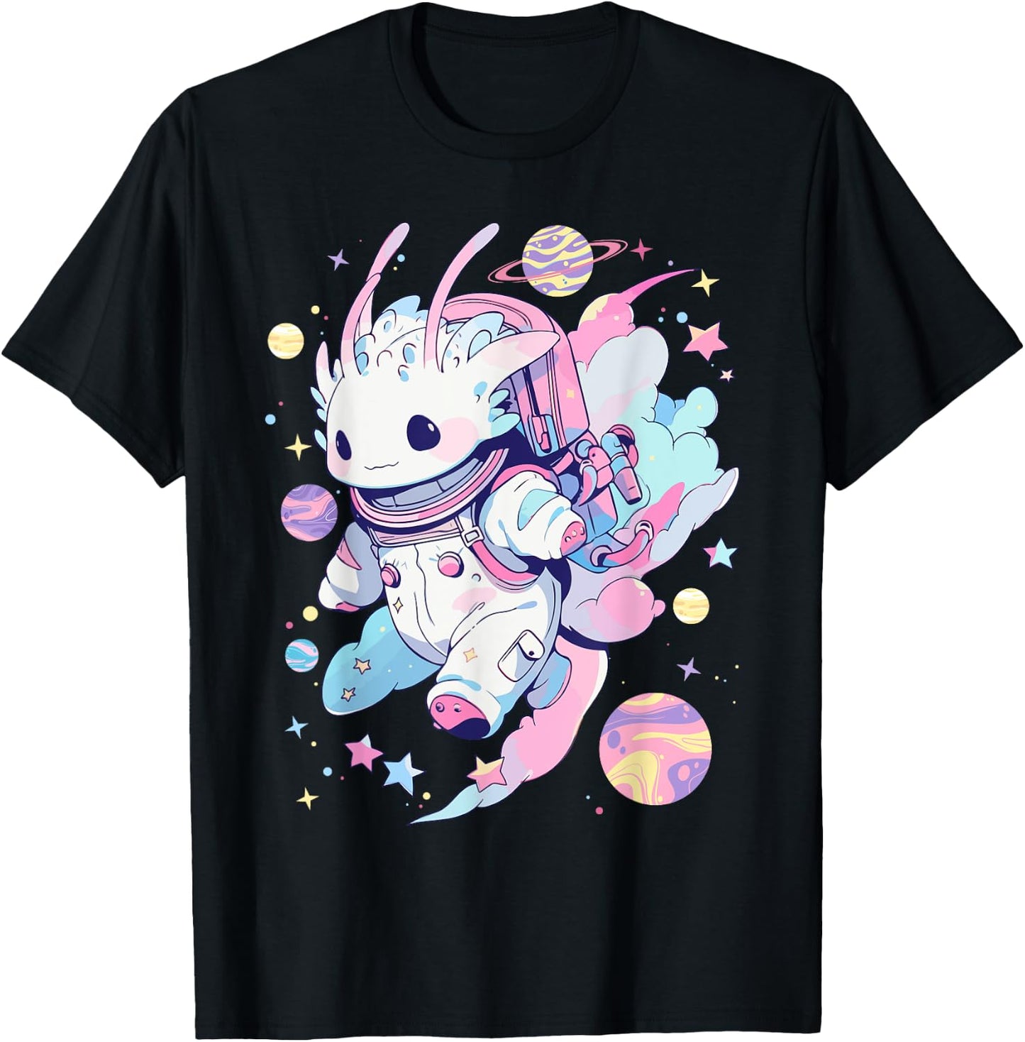 Cute Space Galaxy Axolotl Pastel Goth Aesthetic Nu Goth T-Shirt - T-Shirt | Black