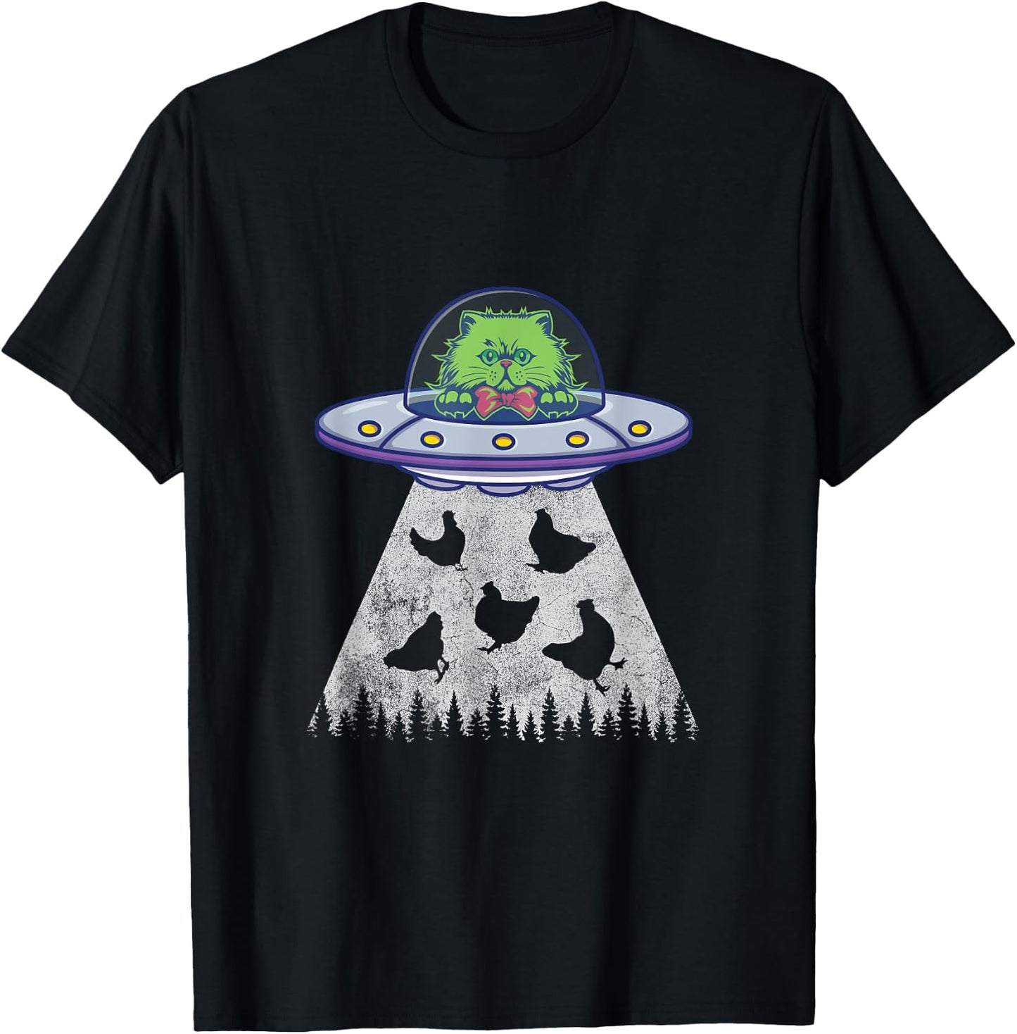 Cat Abduction Chicken Funny UFO Alien Lover Vintage Distress T-Shirt - T-Shirt | Black