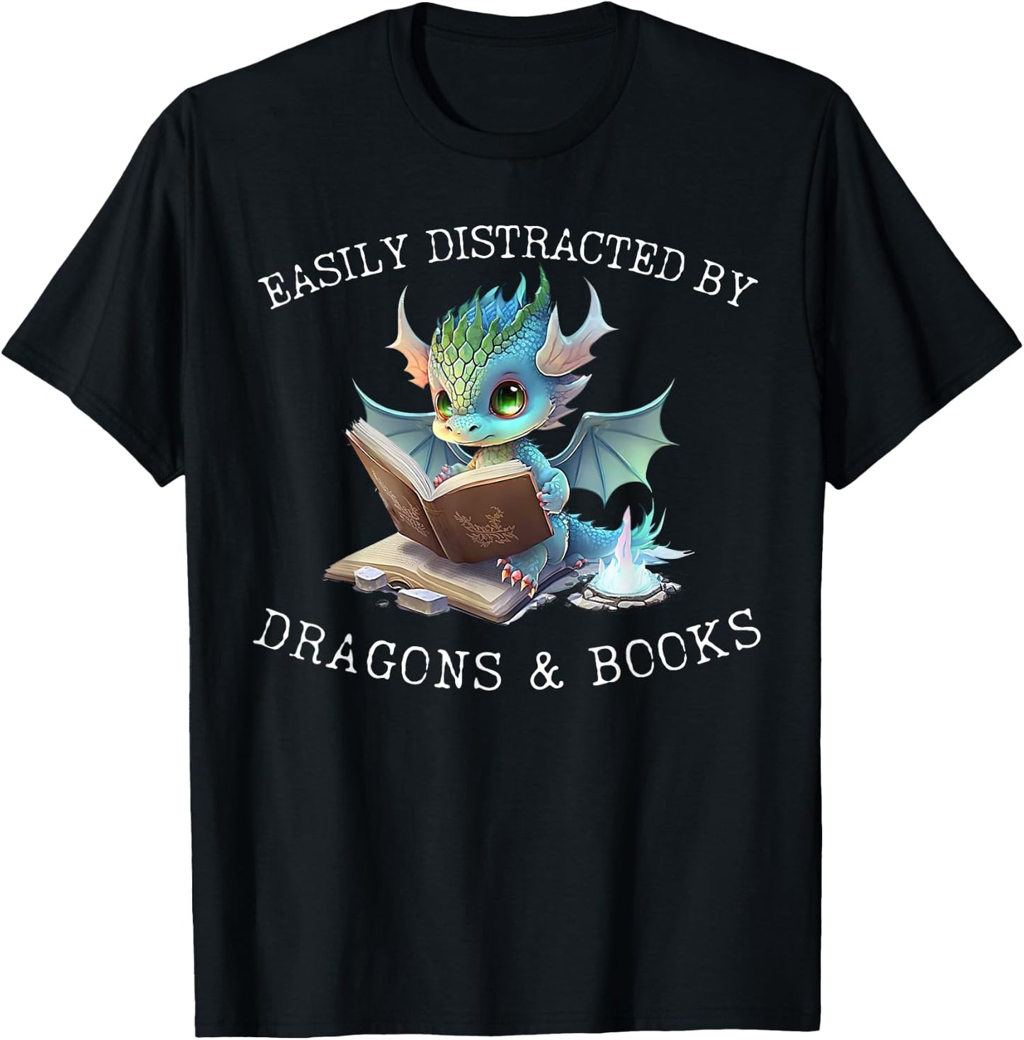 Easily Distracted by Dragons and Books Introvert Funny Shirt T-Shirt - T-Shirt | Black