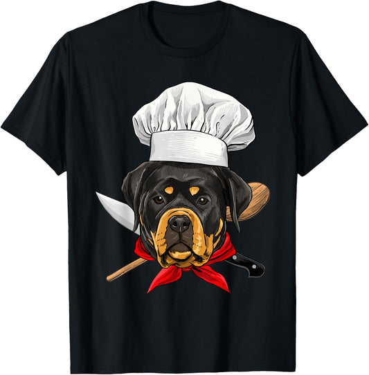 Restaurant Rottweiler Chef Cook Cooking Lover Pet Dog Lovers T-Shirt - T-Shirt | Black