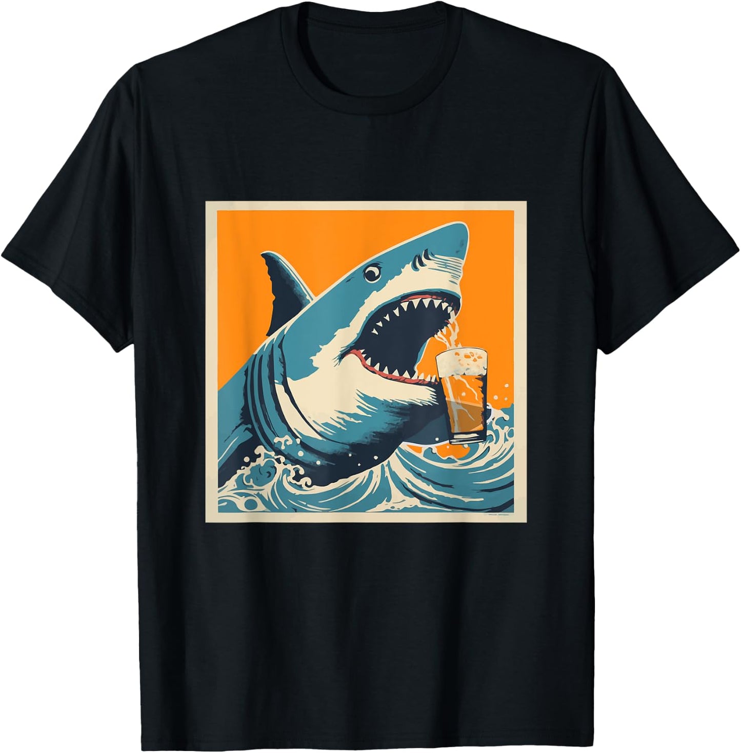 Shark Drinking Beer - Funny Sarcastic Happy T-Shirt - T-Shirt | Black