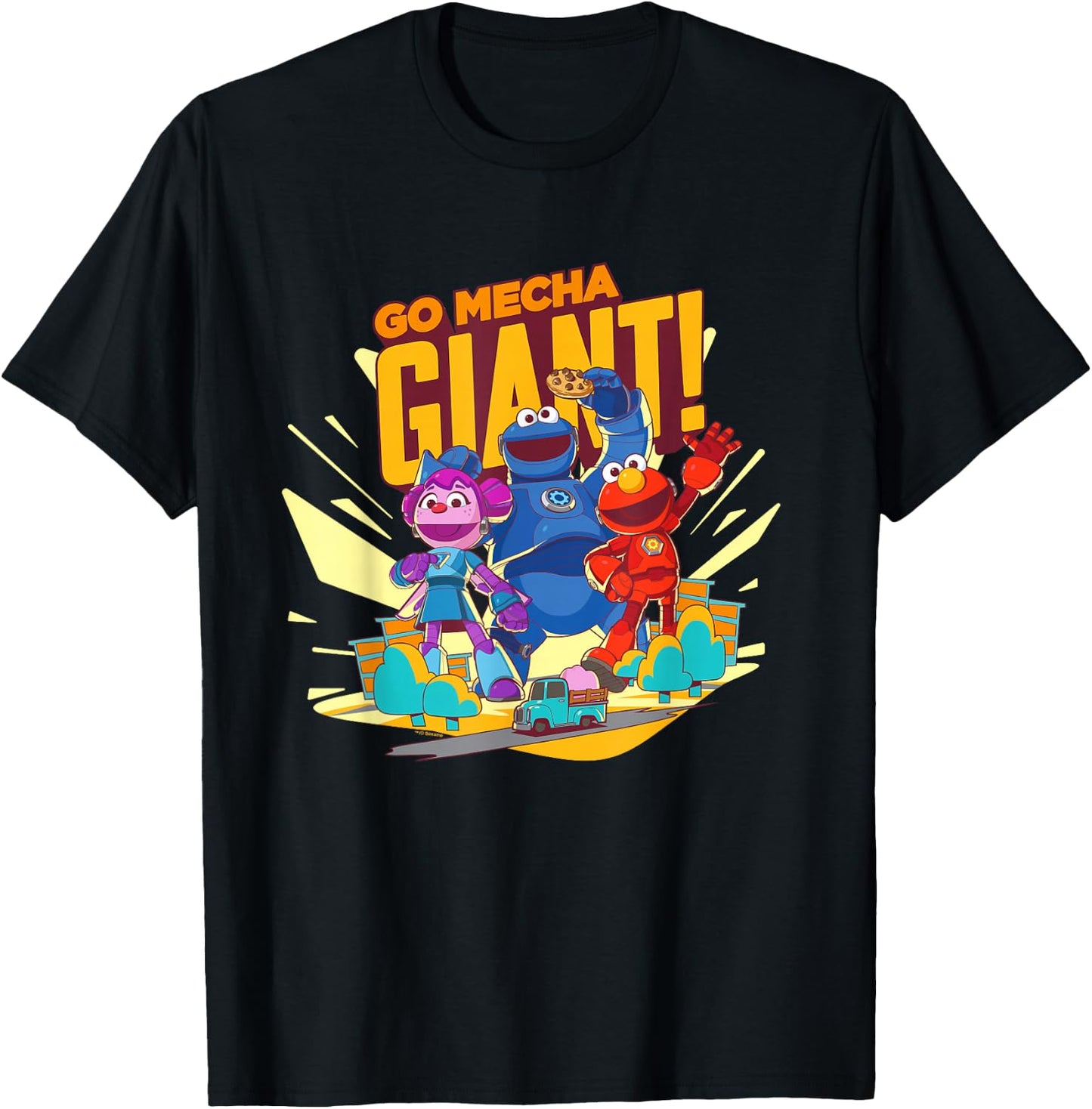 Sesame Street Mecha Builders Go Mecha Giant! Elmo, Cookie T-Shirt - T-Shirt | Black