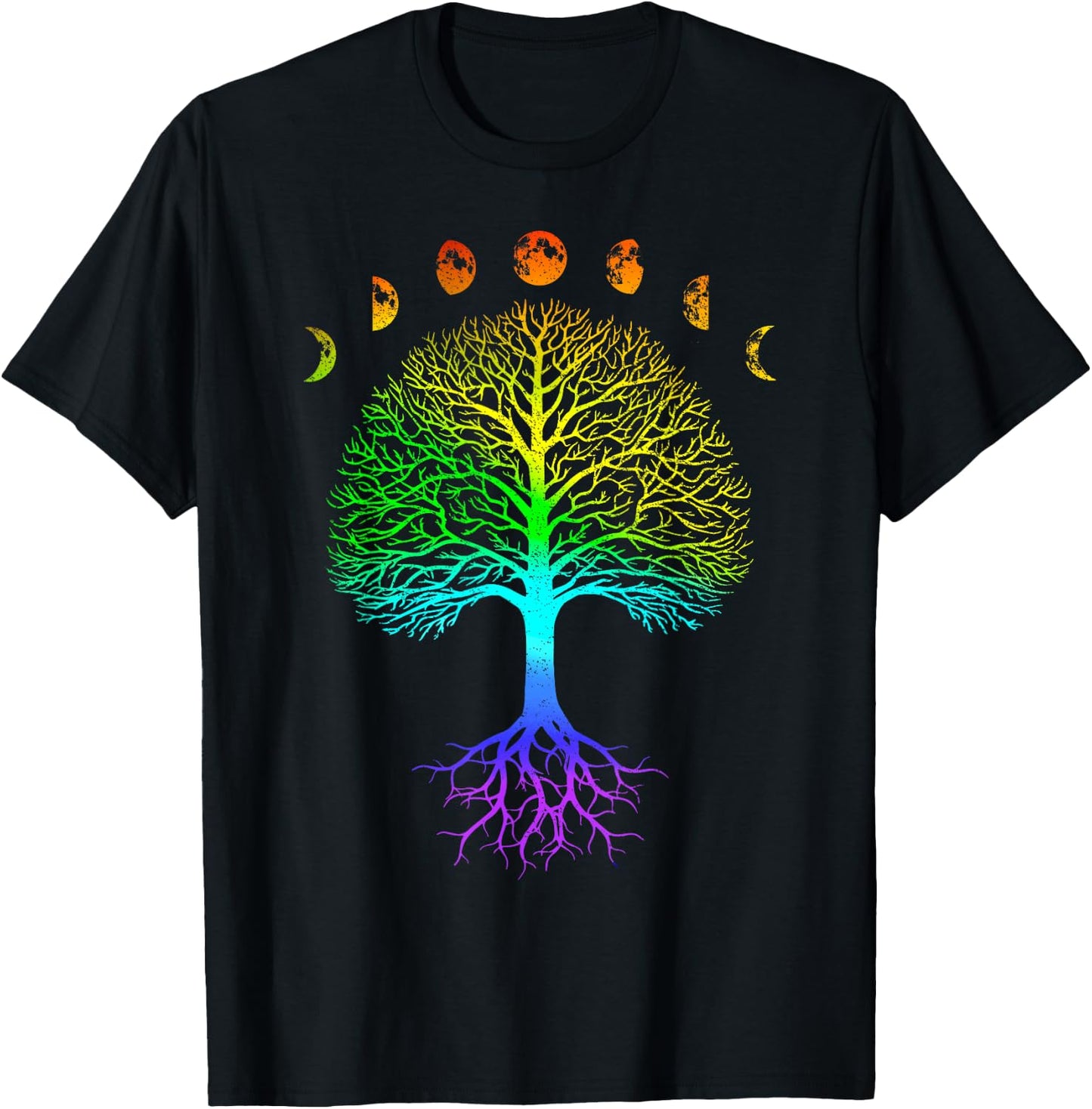 Tree of Life Phases of the Moon Vintage Retro Yoga Gift T-Shirt - T-Shirt | Black