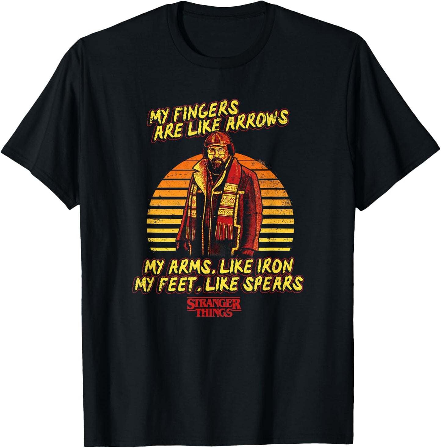 Stranger Things My Fingers Are Like Arrows Murray Distressed T-Shirt - T-Shirt | Black