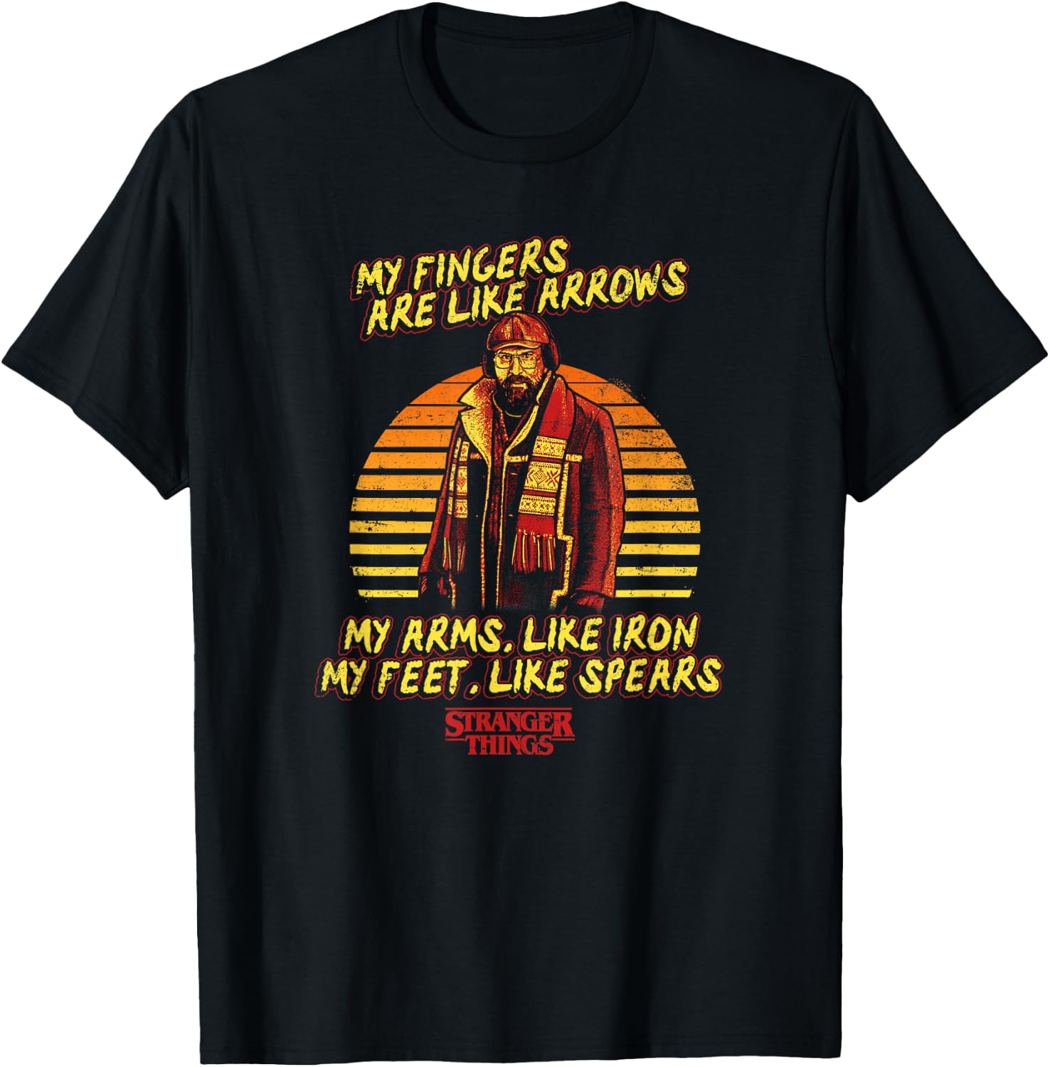 Stranger Things My Fingers Are Like Arrows Murray Distressed T-Shirt - T-Shirt | Black