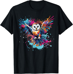 Colorful Splash Art Barn Owl Owls Lover T-Shirt - T-Shirt | Black