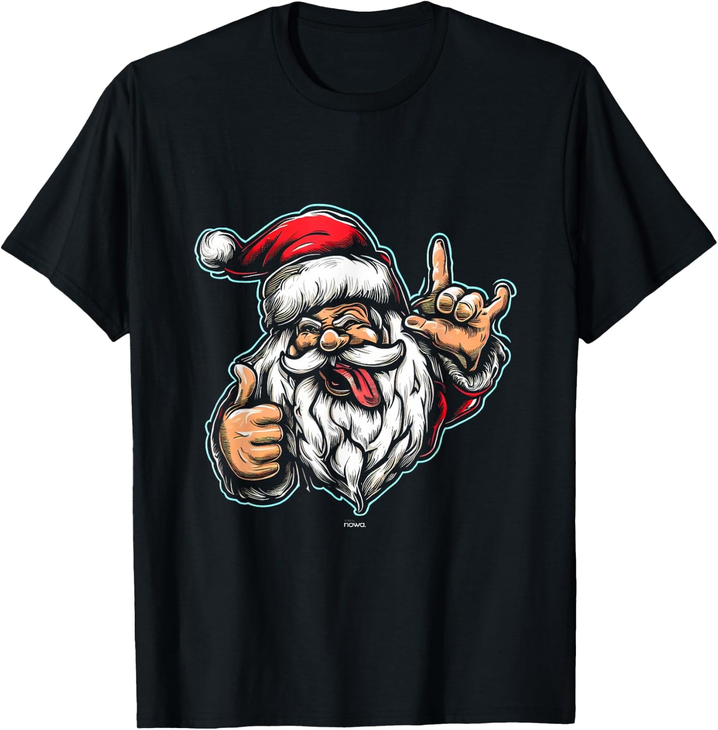 Funny Hard Rocking Tongue Out Santa Claus Loves Rock Music T-Shirt - T-Shirt | Black