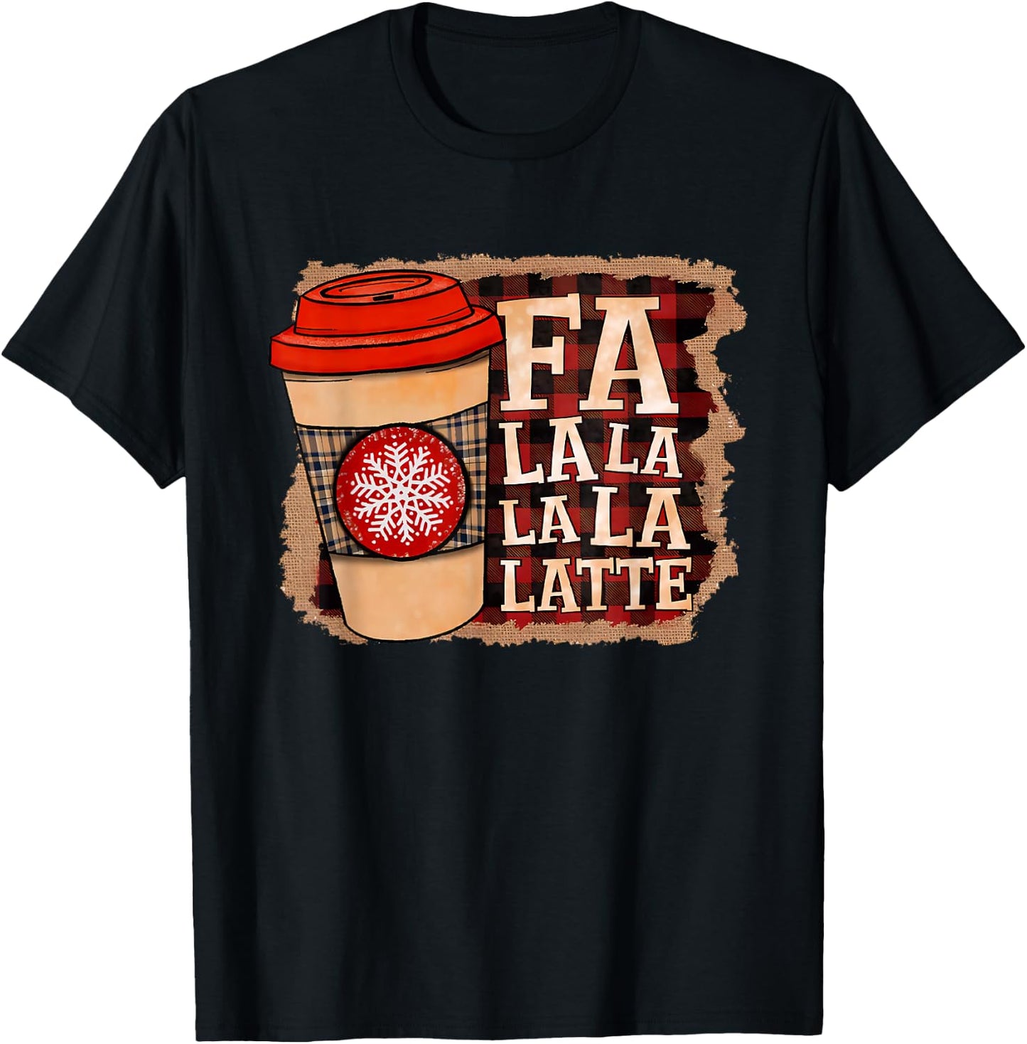Fa La La La Latte Apparel Merry Christmas Pine Tree & Latte T-Shirt - T-Shirt | Black