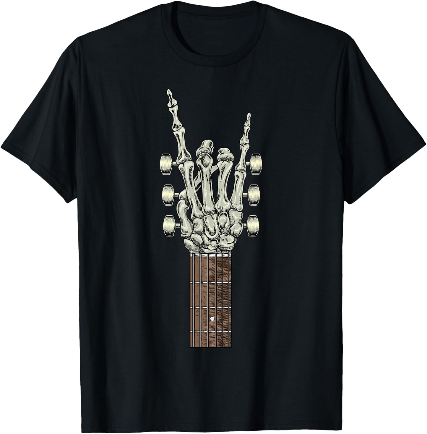 Rock On Skeleton Hand Guitar Gifts Men Rock Band T-Shirt - T-Shirt | Black