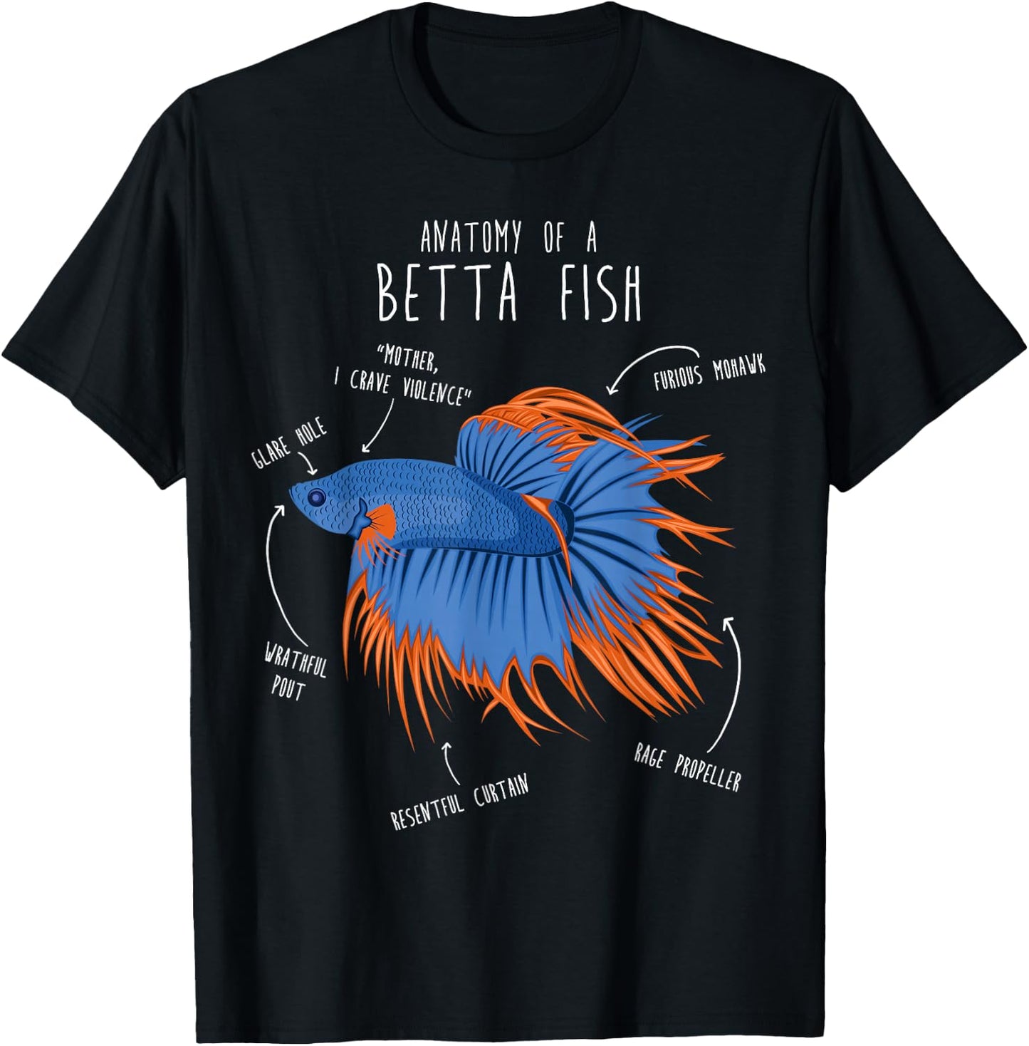 Betta Fish Siamese Fighting Fish Anatomy, Funny Aquarium Pet T-Shirt - T-Shirt | Black