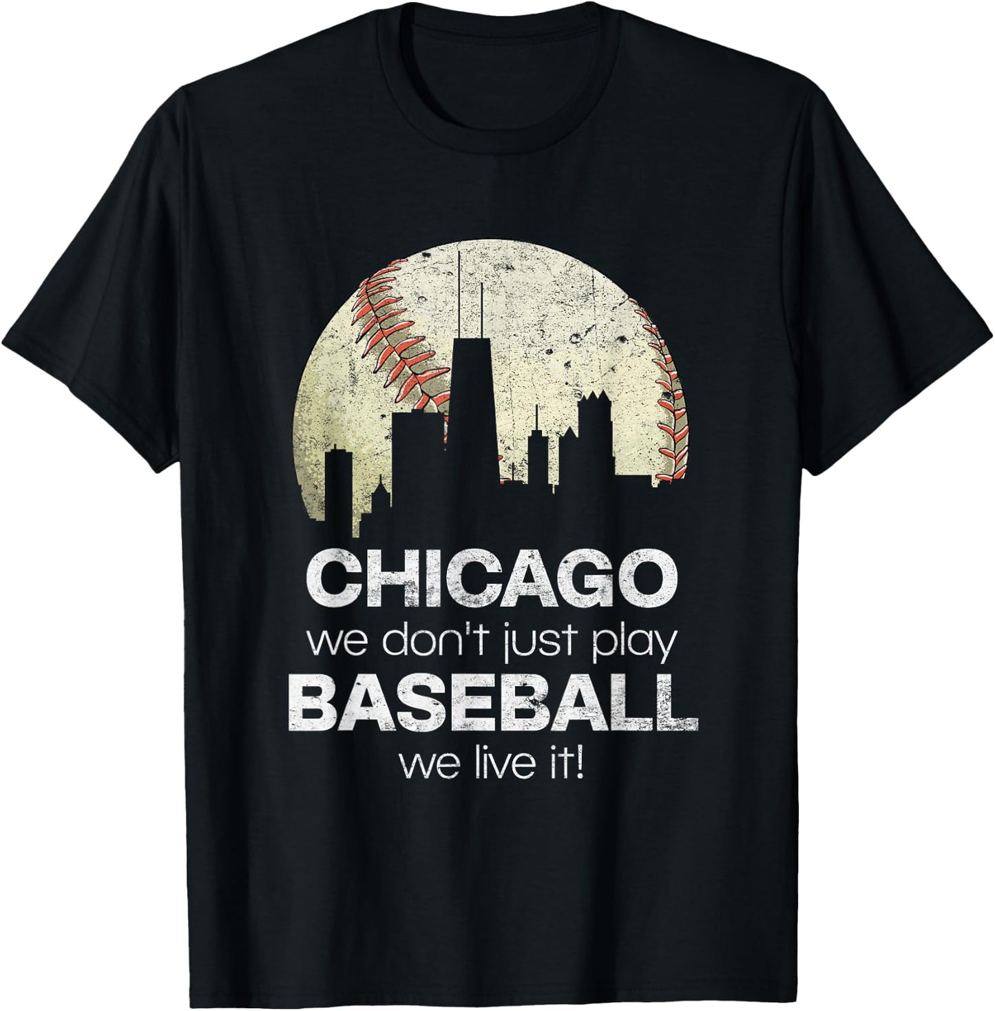 Vintage Baseball Chicago Skyline Illinois T-Shirt - T-Shirt | Black