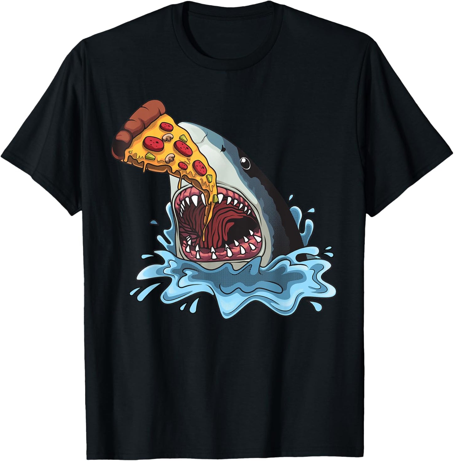 Funny Shark Pizza For Jawsome Shark Pizza Lover Men Women T-Shirt - T-Shirt | Black