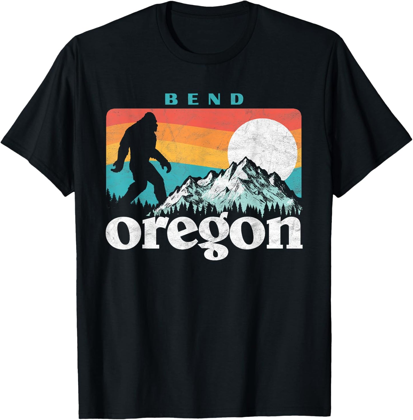 Bend Oregon Retro 80s Bigfoot Mountains T-Shirt - T-Shirt | Black