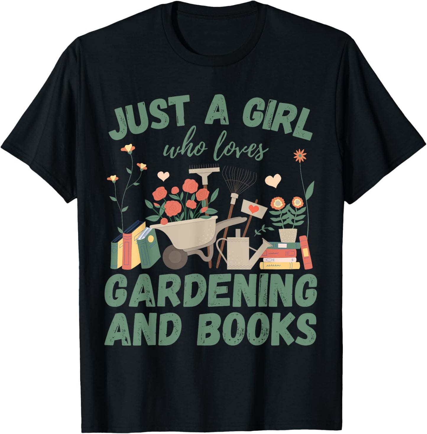 Just A Girl Who Loves Gardening & Books Reading Plants Cute T-Shirt - T-Shirt | Black