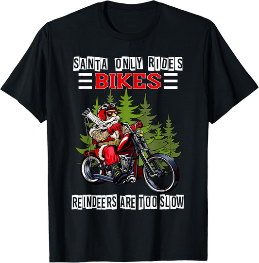 Santa Riding Funny Christmas Santa Motorcycle Biker T-Shirt - T-Shirt | Black