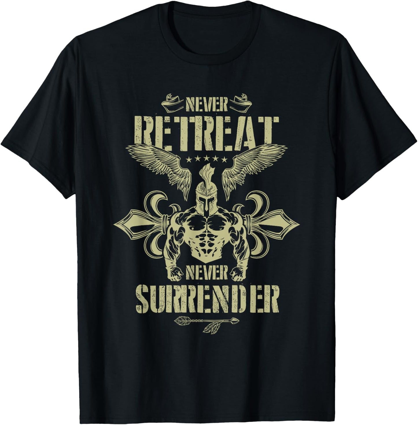 Spartan Workout Never Surrender | Gladiator Gym Mma Fighter T-Shirt - T-Shirt | Black