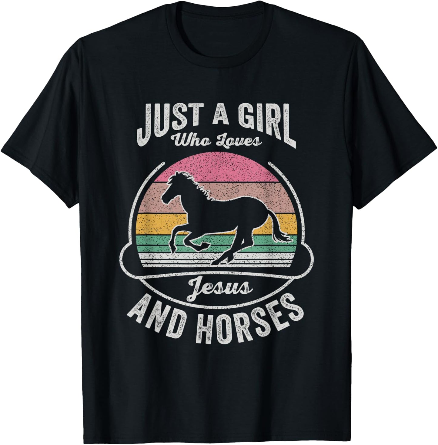 Jesus And Horse Retro Just A Girl Who Loves Jesus And Horses T-Shirt - T-Shirt | Black