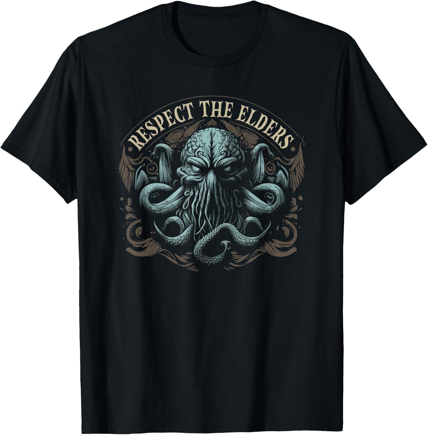 Cthulhu Respect The Elders, Cosmic Horror Cthulhu T-Shirt - T-Shirt | Black