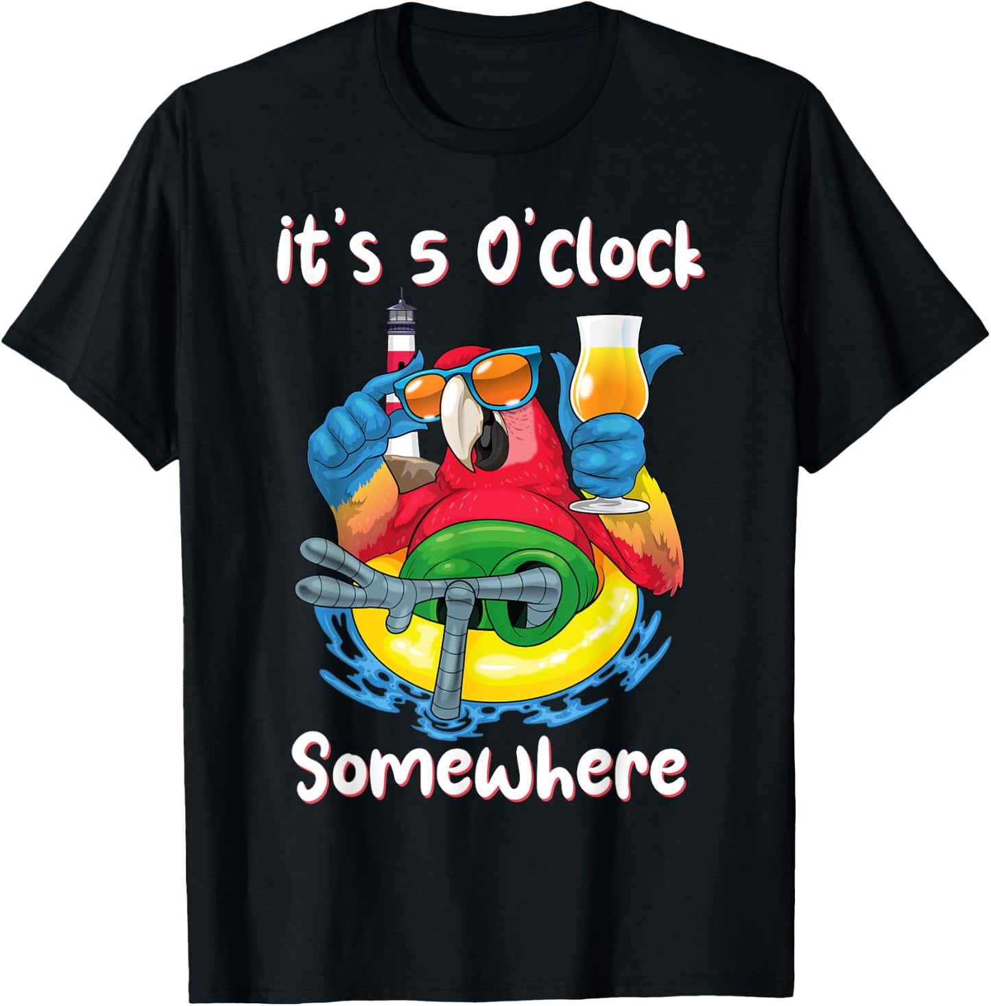 It's 5 O'clock Somewhere Shirt Drinking Parrot Beach Summer T-Shirt - T-Shirt | Black