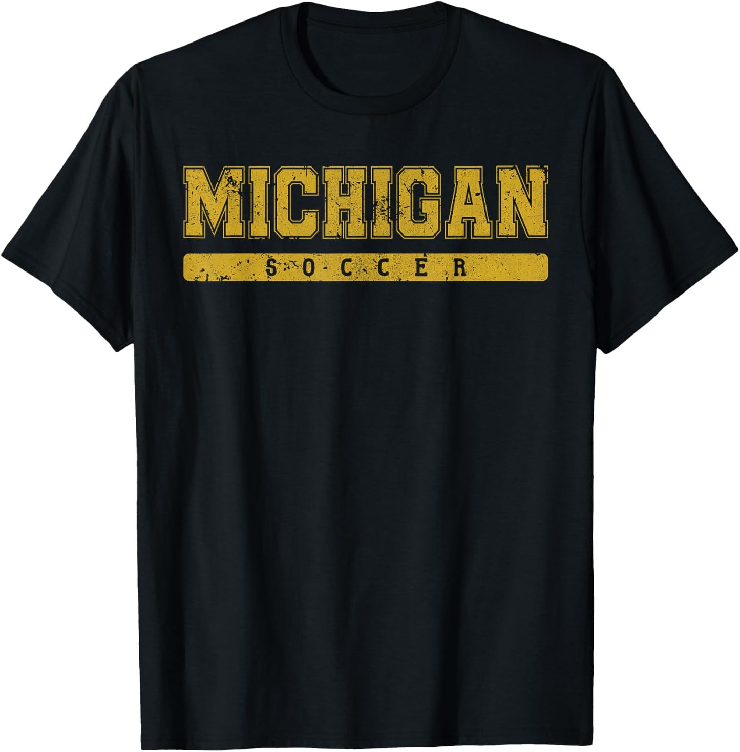 Michigan Soccer Yellow Vintage Text T-Shirt - T-Shirt | Black