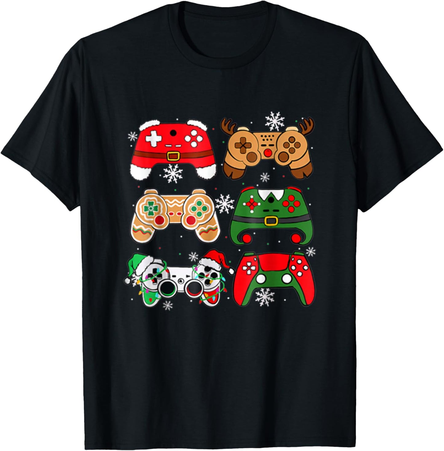 Boys Christmas Shirt Santa Elf Gaming Controllers Gamer Xmas T-Shirt - T-Shirt | Black