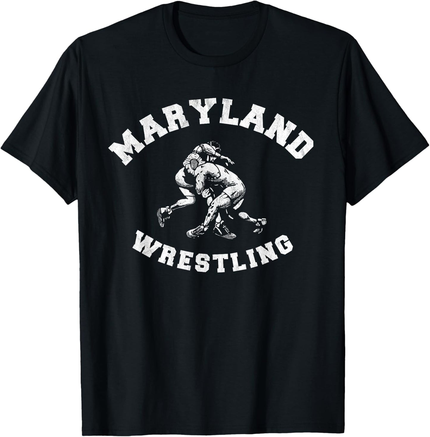 Maryland Wrestling 80s Distressed Retro Freestyle Wrestlers T-Shirt - T-Shirt | Black