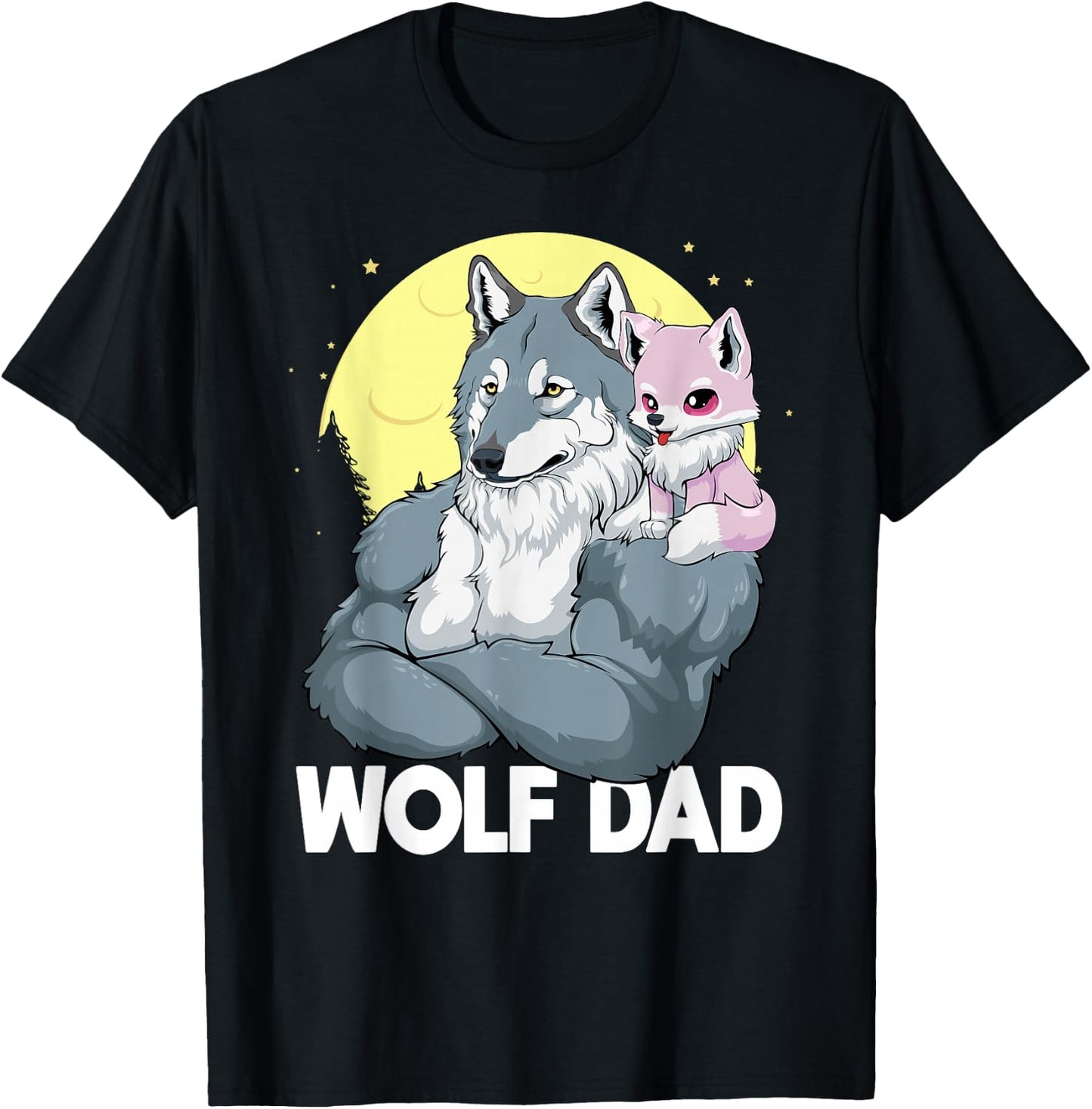 Wolf Dad With Girl Daughter For Father's Day Men Wolf T-Shirt - T-Shirt | Black