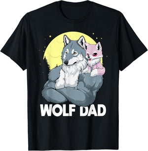 Wolf Dad With Girl Daughter For Father's Day Men Wolf T-Shirt - T-Shirt | Black