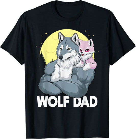 Wolf Dad With Girl Daughter For Father's Day Men Wolf T-Shirt - T-Shirt | Black