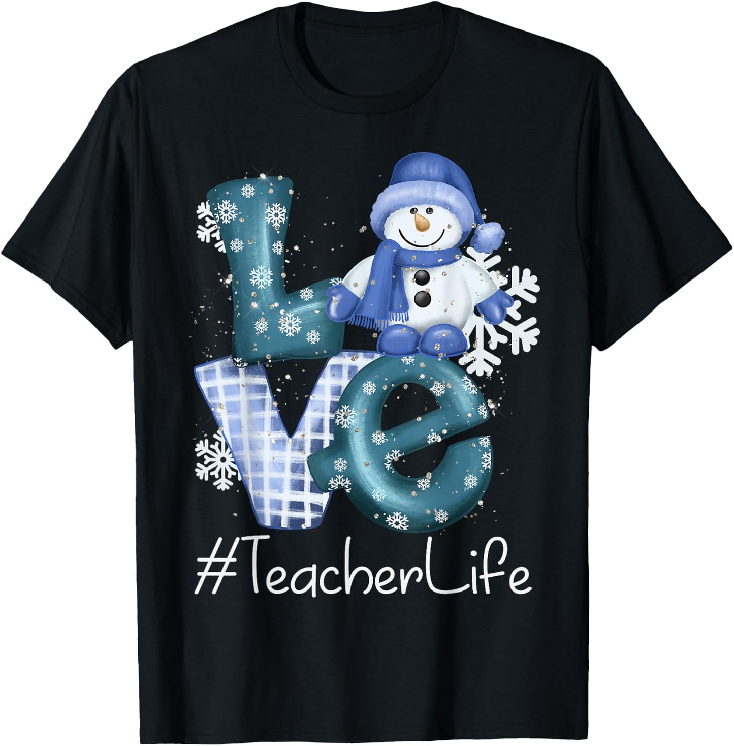 Teacher Love Snowman Xmas Women Winter Season Christmas T-Shirt - T-Shirt | Black
