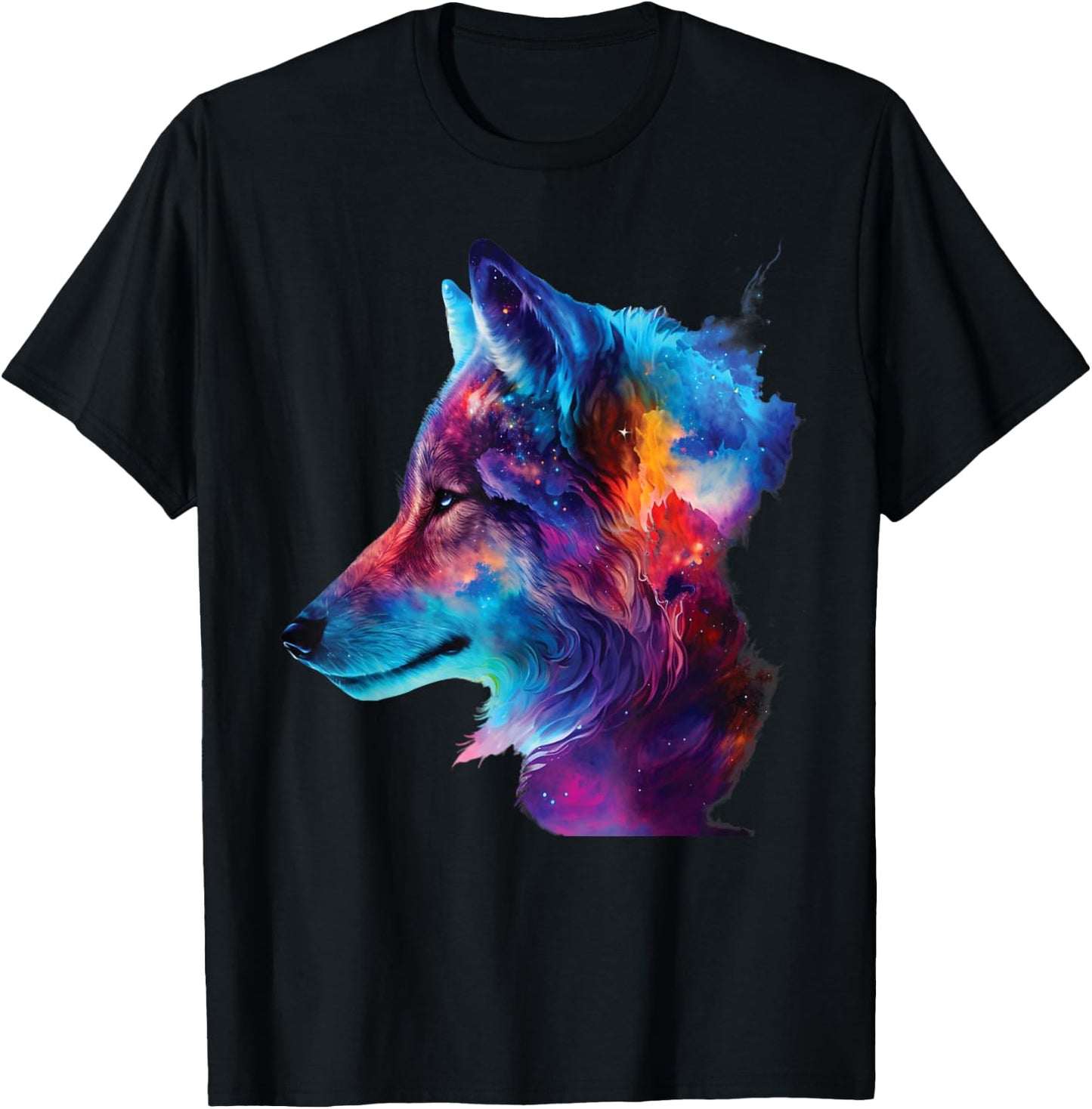 colorful wolf head art Face for lover wolves wildlife animal T-Shirt - T-Shirt | Black