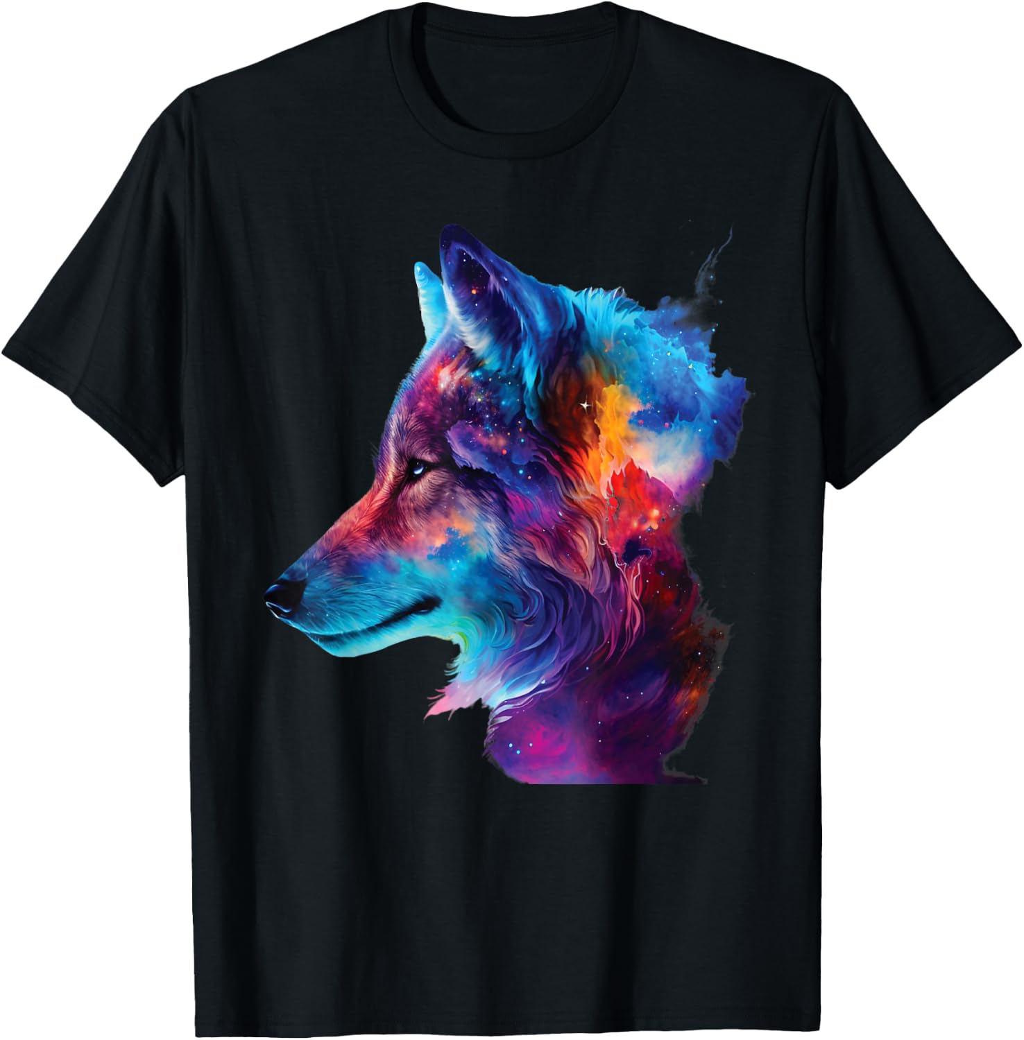 colorful wolf head art Face for lover wolves wildlife animal T-Shirt - T-Shirt | Black