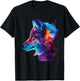colorful wolf head art Face for lover wolves wildlife animal T-Shirt - T-Shirt | Black