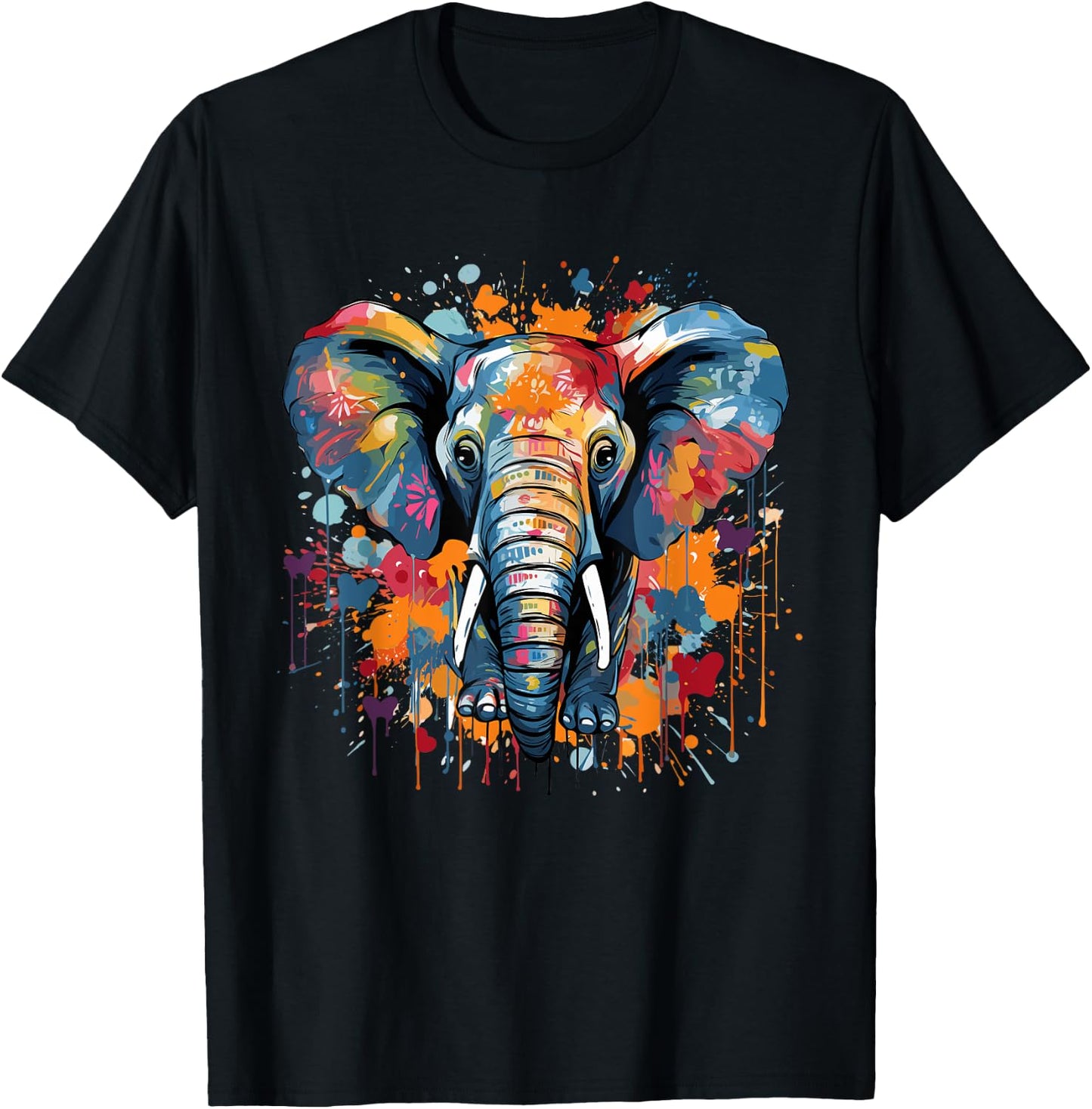 Elephant Drawing Portrait Splash Art Sketch Men Women Kids T-Shirt - T-Shirt | Black