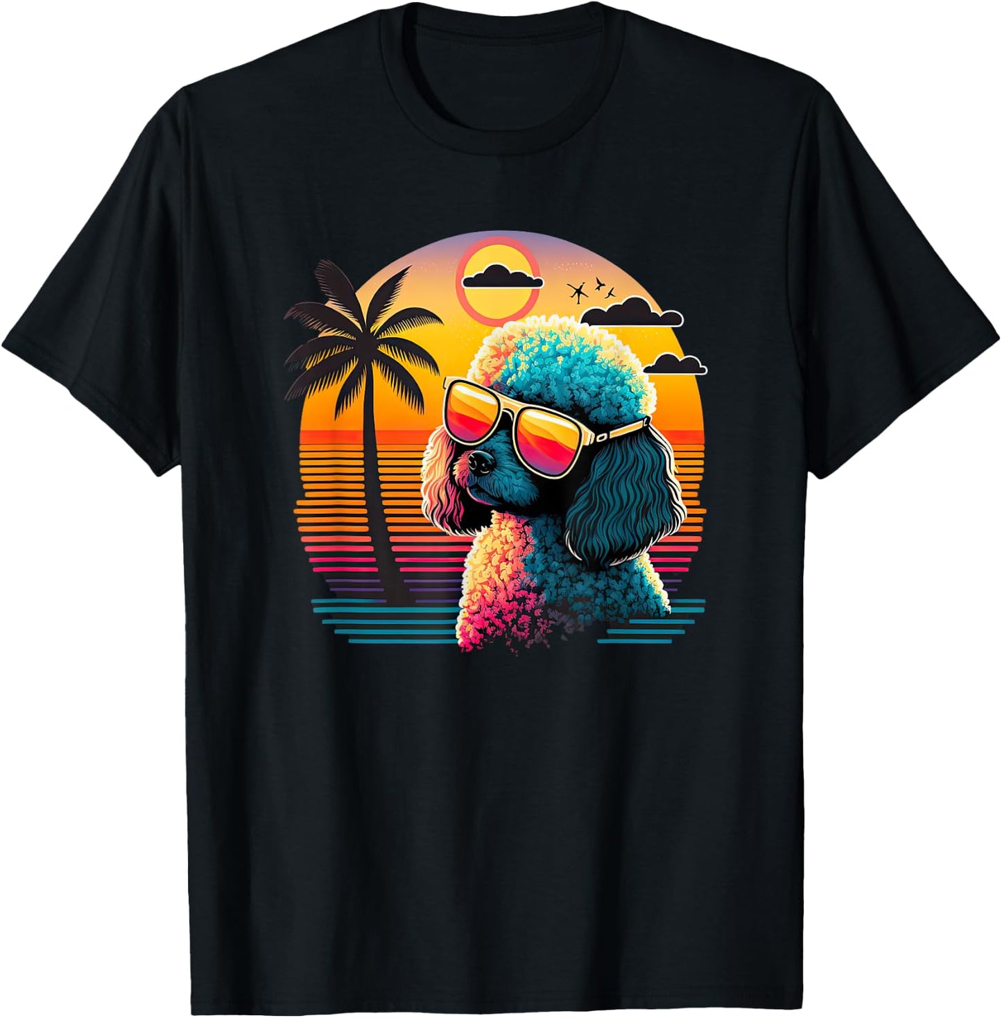 Funny Poodle Dog Miniature Poodle Toy Poodle Retro Sunset T-Shirt - T-Shirt | Black