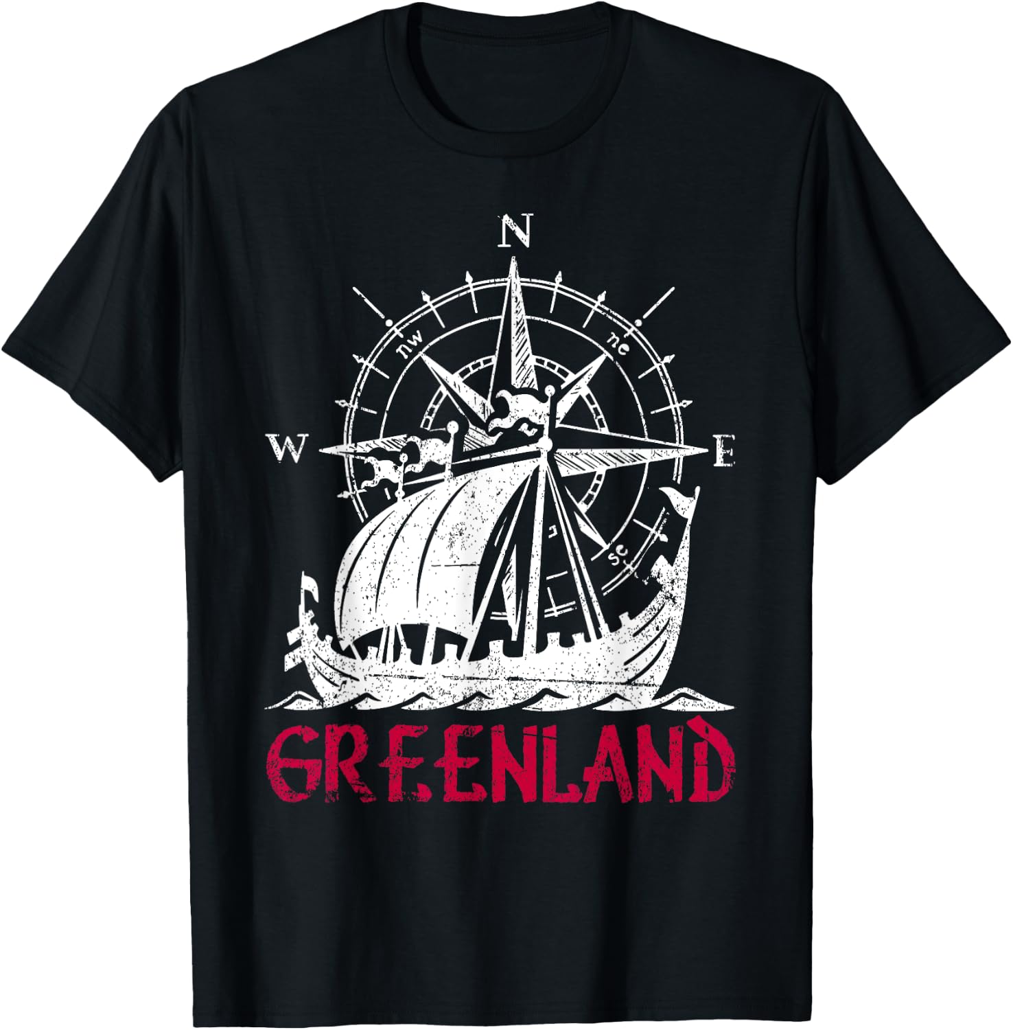 Greenland Viking Ship Compass Travel Souvenir Greenland T-Shirt - T-Shirt | Black