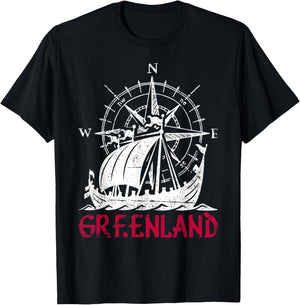 Greenland Viking Ship Compass Travel Souvenir Greenland T-Shirt - T-Shirt | Black