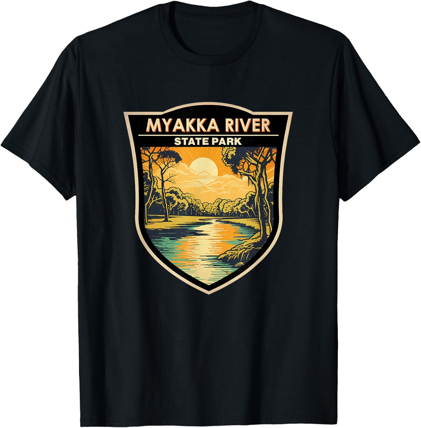 Myakka River State Park Florida Sunset Badge Vintage T-Shirt - T-Shirt | Black