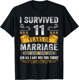 11th Wedding Anniversary shirt Couples Husband Wife 11 Years T-Shirt - T-Shirt | Black