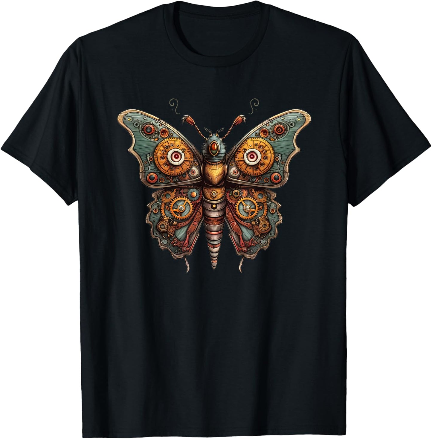 Butterfly in steampunk mechanical gear, vibrant butterflies T-Shirt - T-Shirt | Black