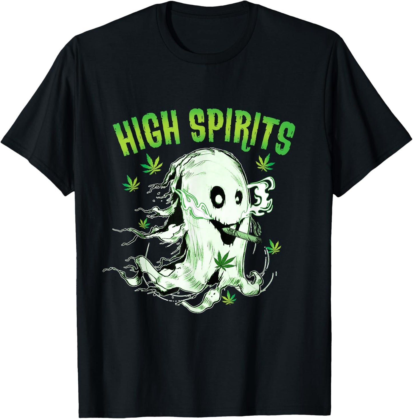 Ghost Smoking Weed Pot 420 Funny Cannabis Halloween T-Shirt - T-Shirt | Black