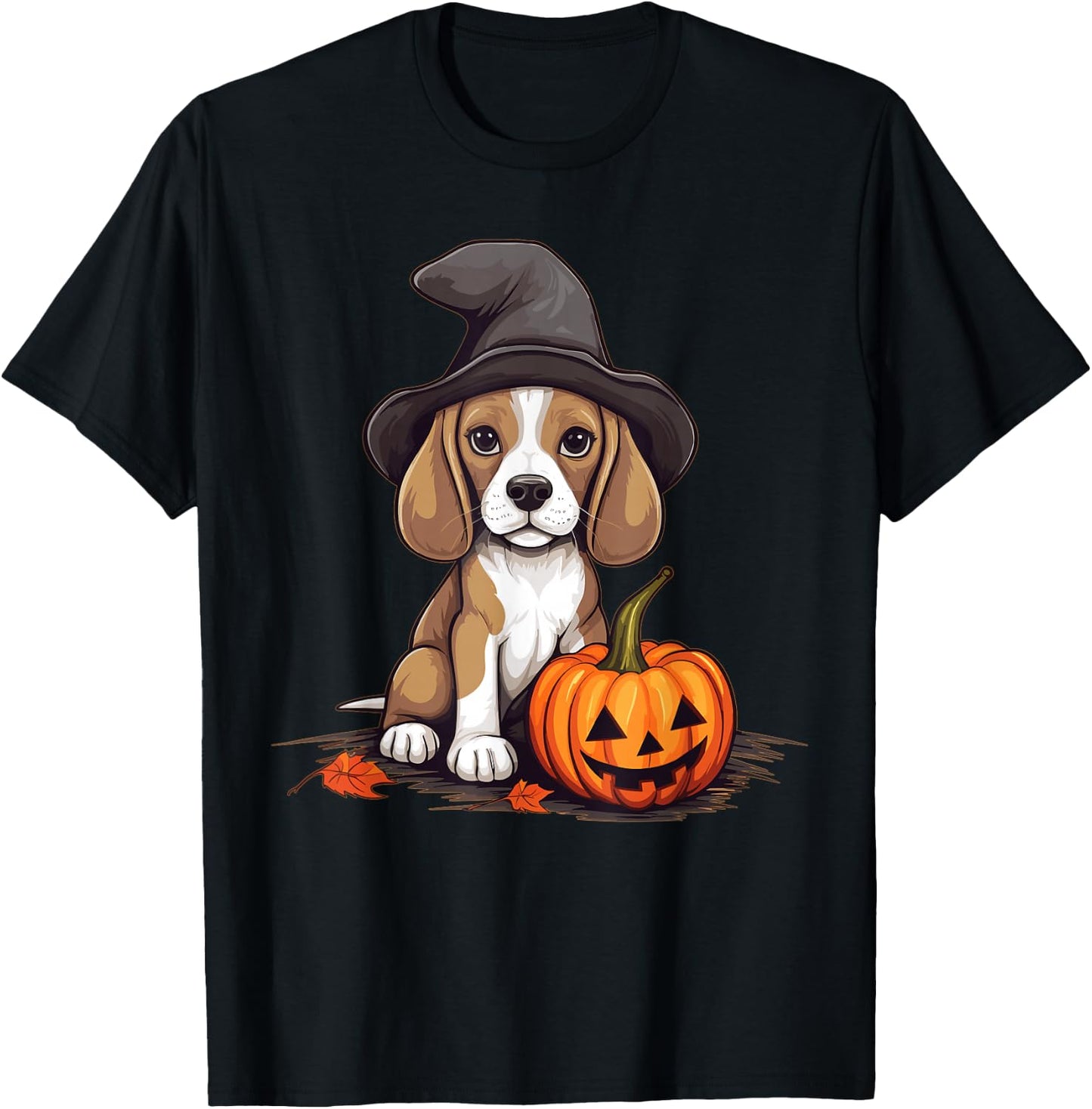 Halloween Witch Hat Pumpkin Dog Beagle T-Shirt - T-Shirt | Black