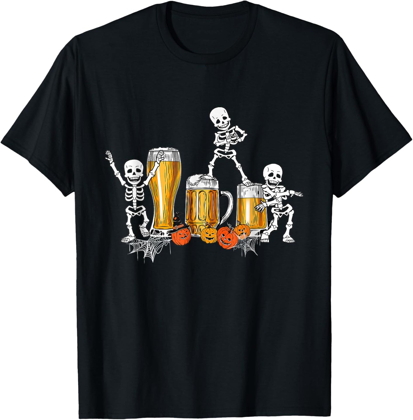 Skeleton Drinking Beer Happy Halloween T-Shirt - T-Shirt | Black