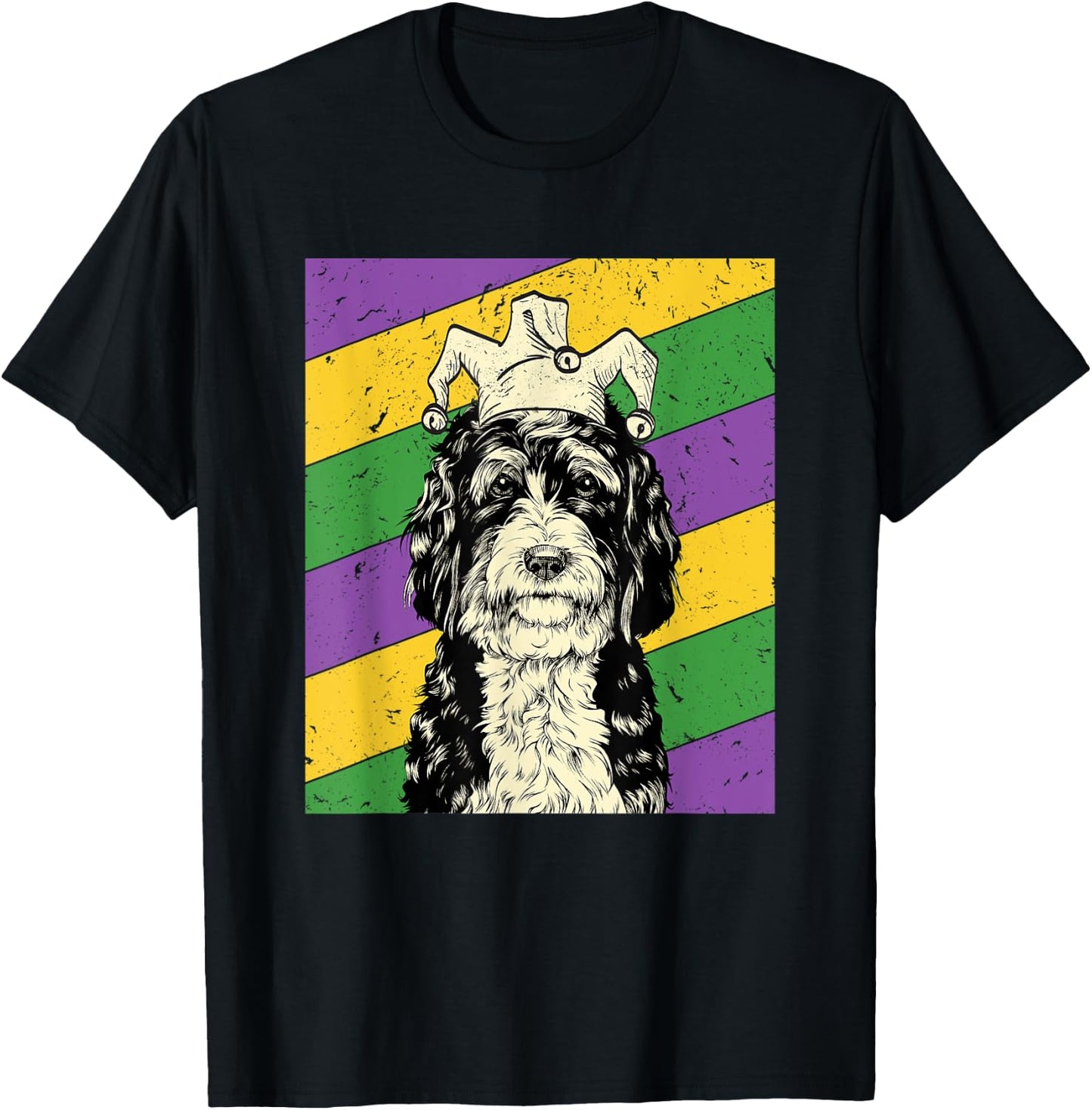 Bernedoodle Jester Funny Mardi Gras Doodle Dog Mom or Dad T-Shirt - T-Shirt | Black