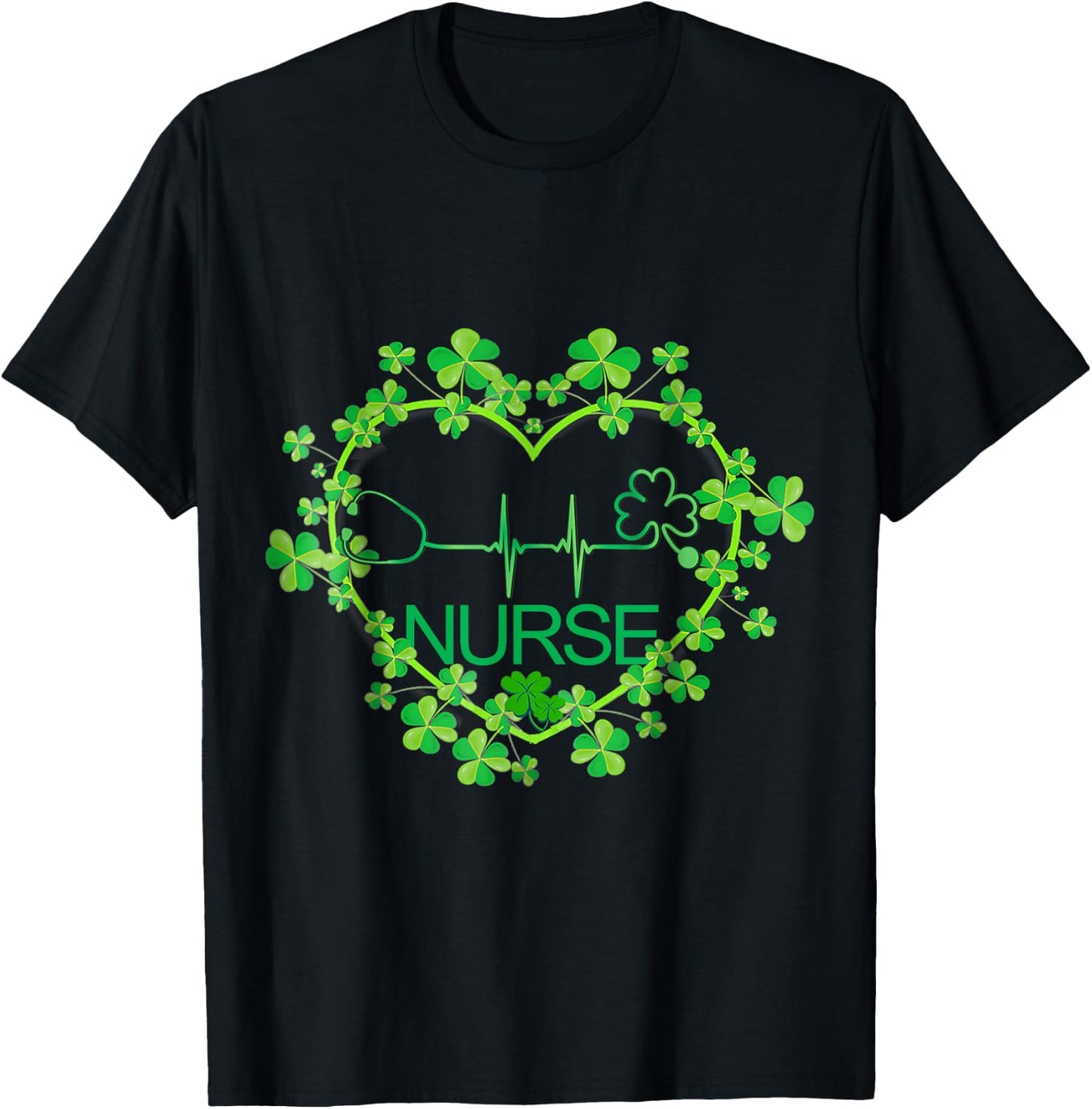 Heart Shamrock Nurse St Patrick's Day Nursing T-Shirt - T-Shirt | Black