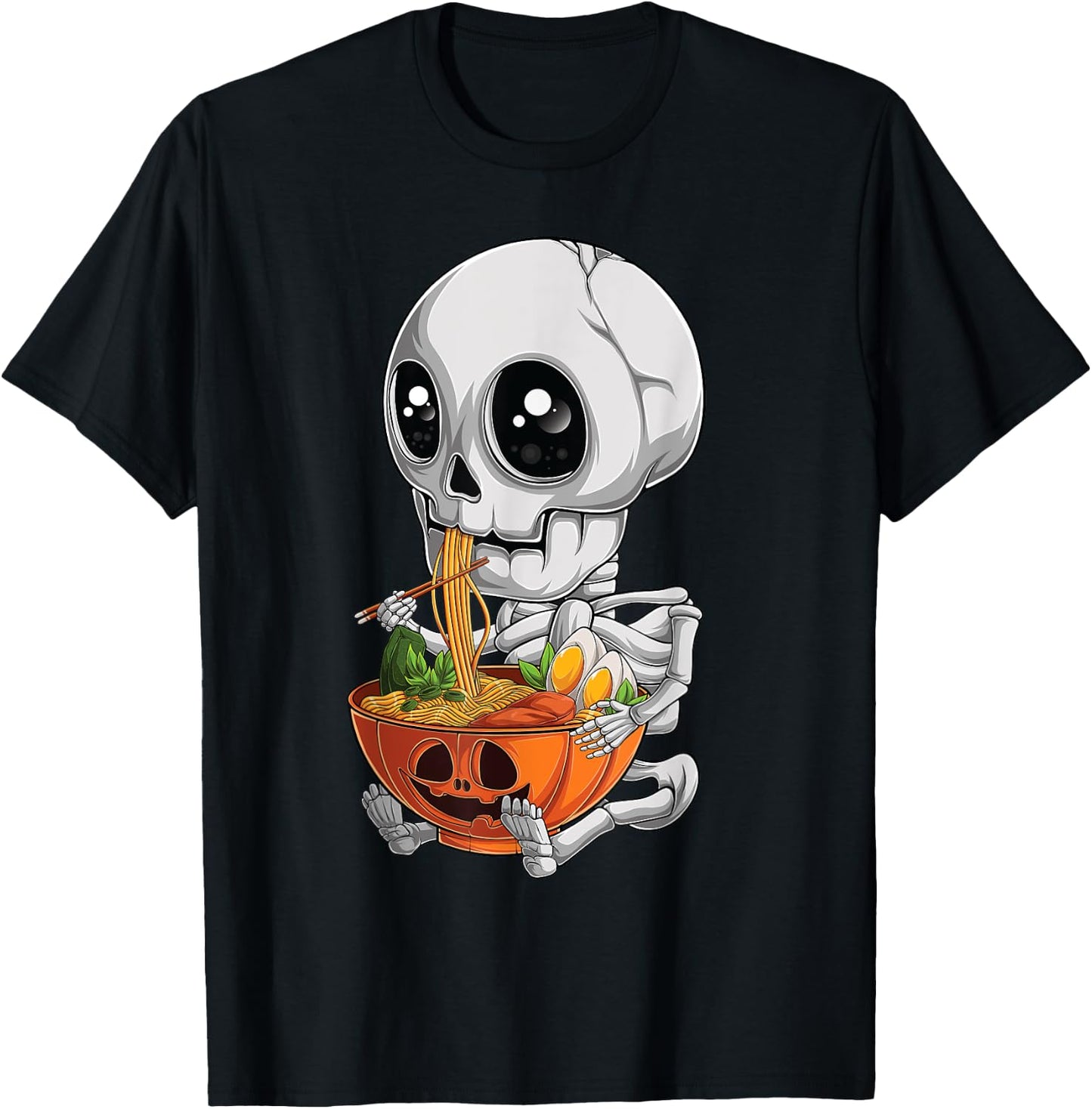 kawaii japanese anime Skeleton Halloween ramen Food Lovers T-Shirt - T-Shirt | Black