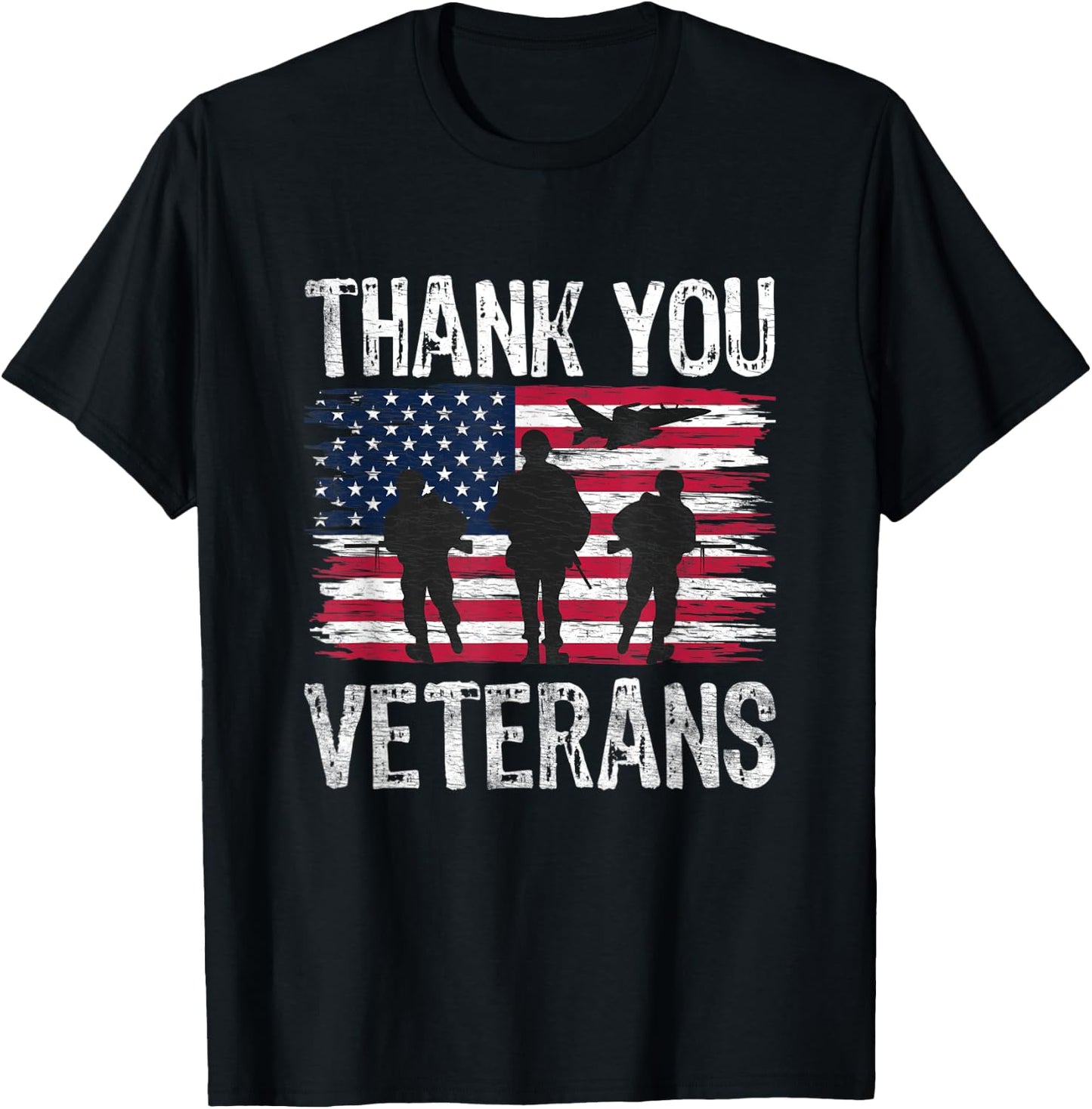 Patriotic American Flag Thank You Veterans Day T-Shirt - T-Shirt | Black