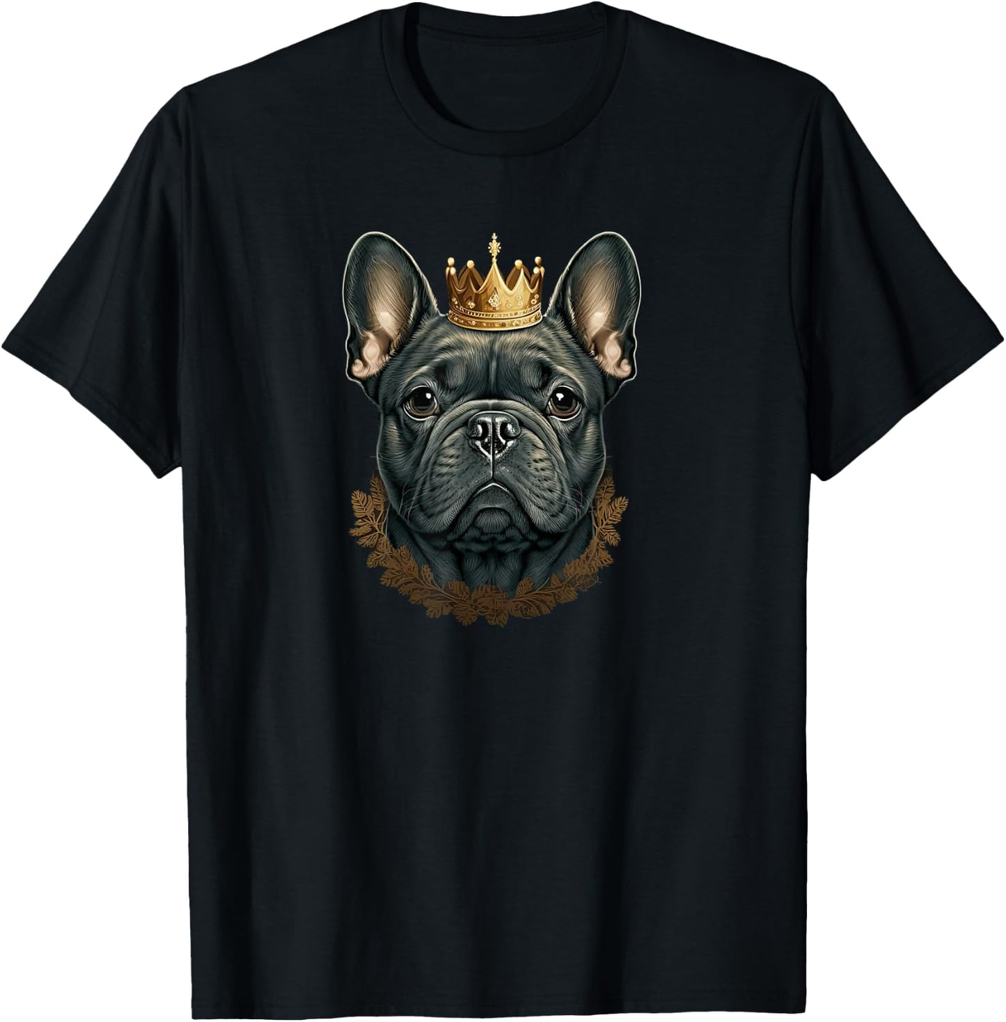Funny French Bulldog Frenchie with a Golden Crown T-Shirt - T-Shirt | Black