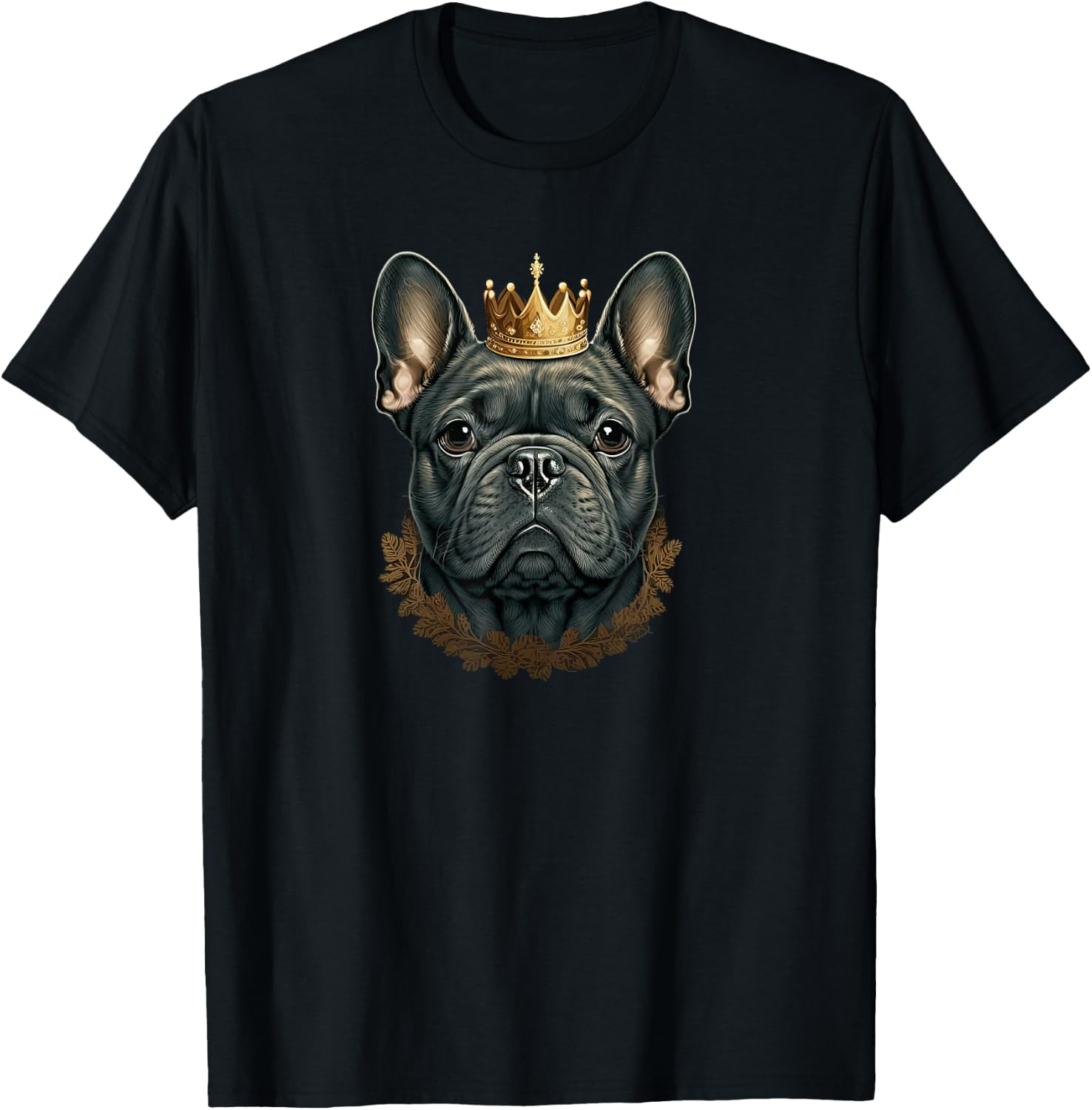 Funny French Bulldog Frenchie with a Golden Crown T-Shirt - T-Shirt | Black