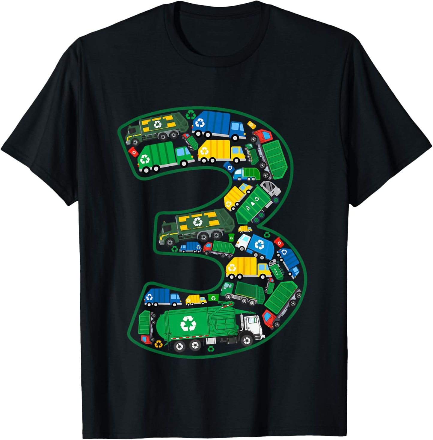 Kids Garbage Truck Boy 3rd Birthday 3 Years Old Garbage Truck Boy T-Shirt - T-Shirt | Black